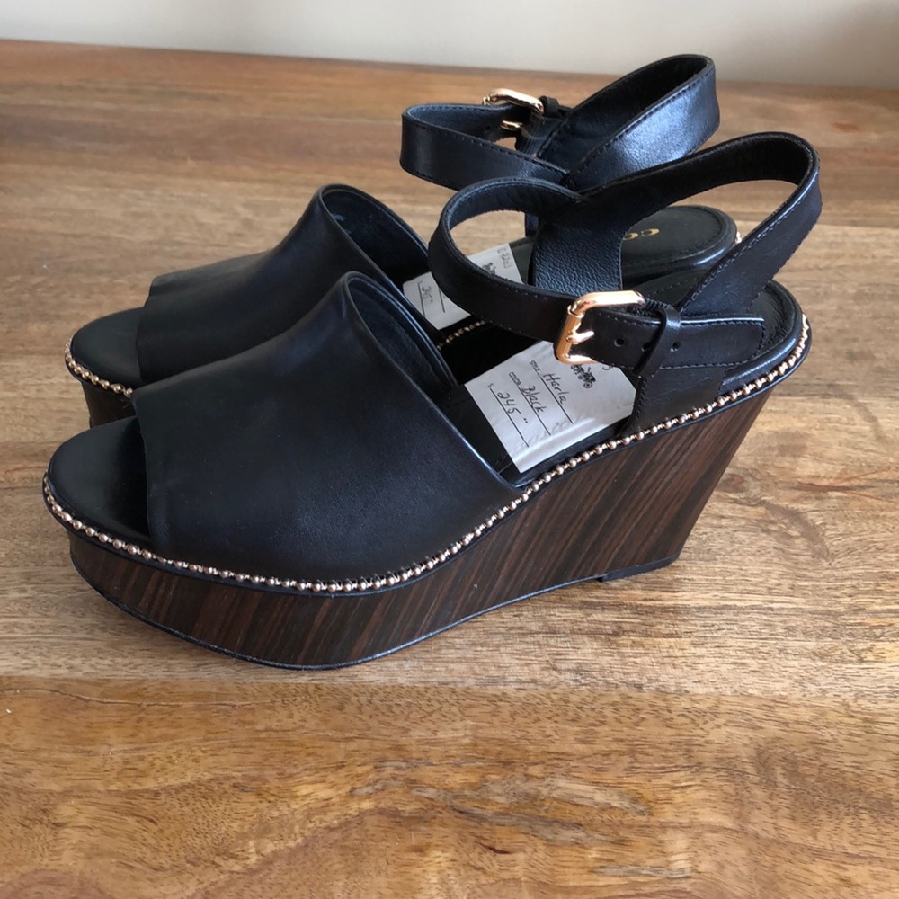 Coach Black Wedge Sandals with Adjustable Straps - Picture 4 of 8